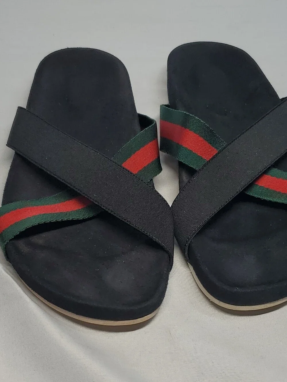 Gucci Black Web Stripe Logo Slide Sandals Slip-On Men's Size 7.5G